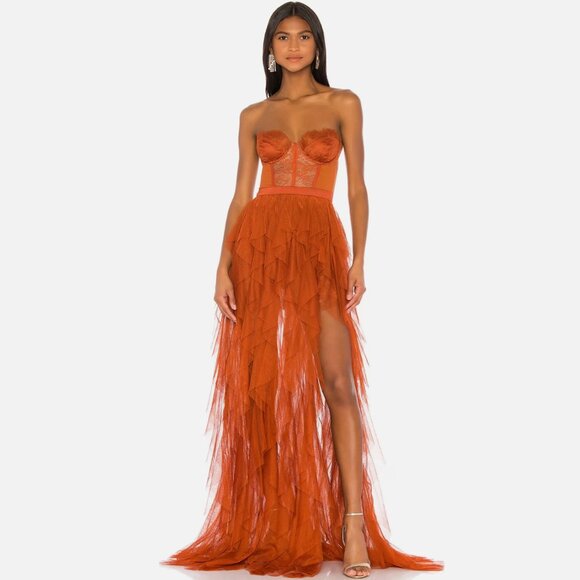 For Love & Lemons X REVOLVE Rust Bustier Lace Strapless Gown S - Picture 1 of 5